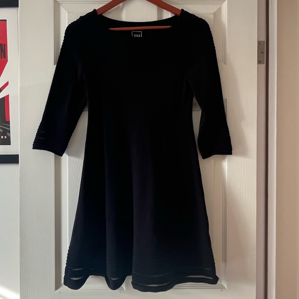 Black A-line 3/4 Sleeve Sweater Dress